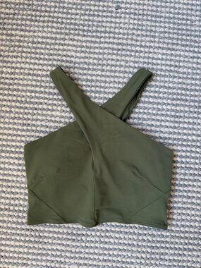 Lululemon Olive Green Cross-Neck Crop Top Sz 6